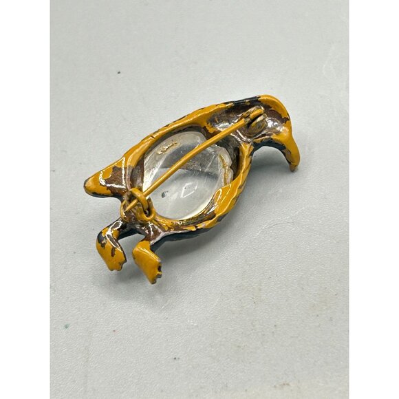Vintage Penguin Brooch Pin Black & Gold Enamel with Clear Jelly Belly - Picture 5 of 6